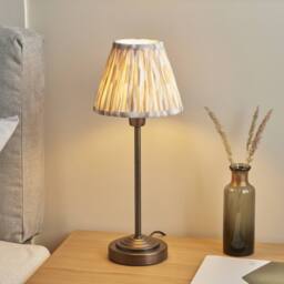 Netlighting Rise Bronze Plate Table Lamp Fabric Ikat Shade 16cm E14 in Brown - thumbnail 3