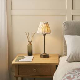 Netlighting Rise Bronze Plate Table Lamp Fabric Ikat Shade 16cm E14 in Brown - thumbnail 2