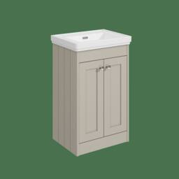 Balterley 500mm Floor Standing 2 Door Unit with Basin No Tap Hole - Pebble Grey - thumbnail 1