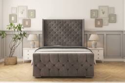 "Comfort Beds Monte Carlo Naples Bed Frame - 50"" Upholstered Wingback Headboard in Grey - Size: Double" - thumbnail 2