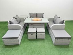 Fimous 10 Seater Outdoor Garden Furniture Sets with Gas Firepit Table in Light Grey - thumbnail 1