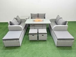 Fimous 10 Seater Outdoor Garden Furniture Sets with Gas Firepit Table in Light Grey - thumbnail 2