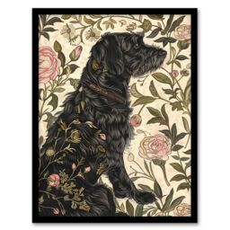 "Artery8 Dog in Carnations Painting Botanical Vintage Framed Art Print in Green - Size: W12"" x H16""" - thumbnail 1