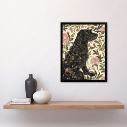 "Artery8 Dog in Carnations Painting Botanical Vintage Framed Art Print in Green - Size: W12"" x H16""" - thumbnail 4