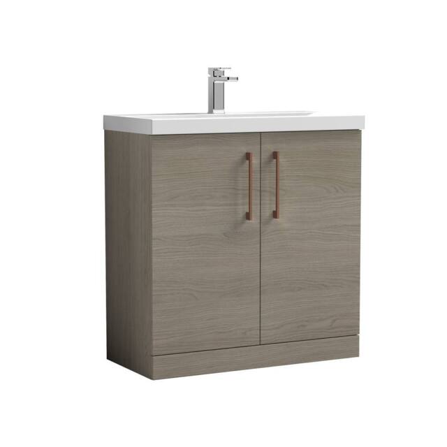 Balterley Bathroom Floor Standing 2-Door Vanity Unit Basin, Solace Oak, 800mm in Brown - image 1
