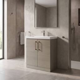 Balterley Bathroom Floor Standing 2-Door Vanity Unit Basin, Solace Oak, 800mm in Brown - thumbnail 4
