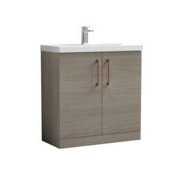 Balterley Bathroom Floor Standing 2-Door Vanity Unit Basin, Solace Oak, 800mm in Brown