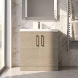 Balterley Bathroom Floor Standing 2-Door Vanity Unit Basin, Solace Oak, 800mm in Brown - thumbnail 6