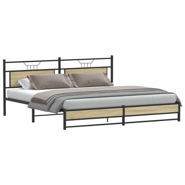 Berkfield Home Metal Bed Frame without Mattress Sonoma Oak 200x200 cm in Brown - image 1