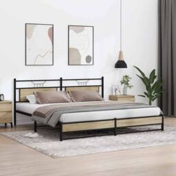Berkfield Home Metal Bed Frame without Mattress Sonoma Oak 200x200 cm in Brown - thumbnail 4