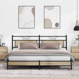 Berkfield Home Metal Bed Frame without Mattress Sonoma Oak 200x200 cm in Brown - thumbnail 2