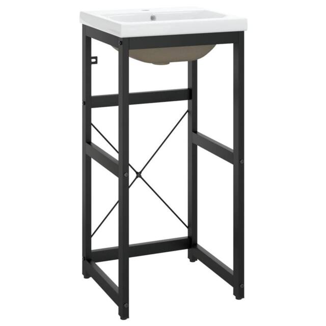 Berkfield Home Bathroom Washbasin Frame with Built-in Basin Black Iron - image 1