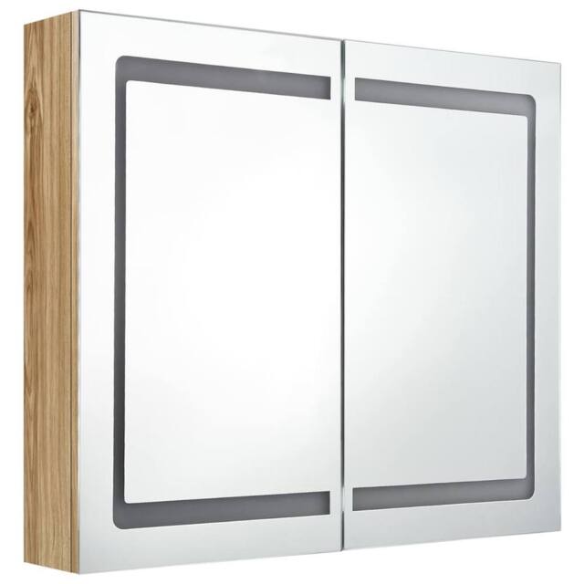 Berkfield Home LED Bathroom Mirror Cabinet Oak 80x12x68 cm in Brown - Size: 80 x 12 x 68 cm - image 1