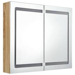Berkfield Home LED Bathroom Mirror Cabinet Oak 80x12x68 cm in Brown - Size: 80 x 12 x 68 cm - thumbnail 1