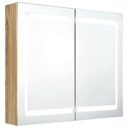 Berkfield Home LED Bathroom Mirror Cabinet Oak 80x12x68 cm in Brown - Size: 80 x 12 x 68 cm - thumbnail 3