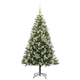 Berkfield Home Artificial Hinged Christmas Tree with Flocked Snow 150 cm in Green - thumbnail 3