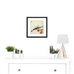 Artery8 Seiho Autumn Fattens Fish Ripens Wild Fruits Japan Painting 8X8 Inch Square Wooden Framed Wall Art Print Picture with Mount in Black - thumbnail 2