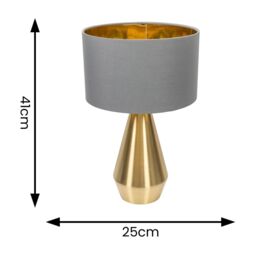 ValueLights Jax Gold Dimmable Touch Table Lamp with Fabric Drum & Gold Inner Shade & Bulb in Grey - thumbnail 5