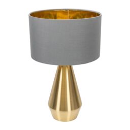 ValueLights Jax Gold Dimmable Touch Table Lamp with Fabric Drum & Gold Inner Shade & Bulb in Grey - thumbnail 2