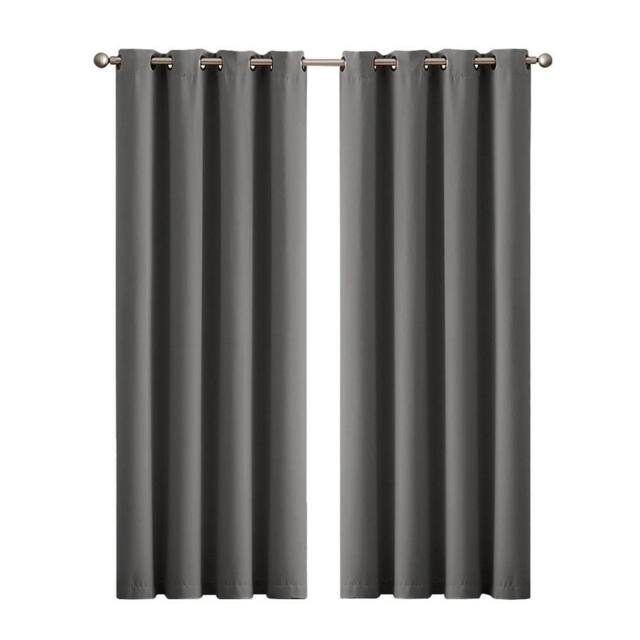 VOGREX 167x183cm 2 Panels Thermal Blockout Eyelet Curtains in Grey - Size: 167x183 cm - image 1