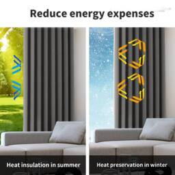 VOGREX 167x183cm 2 Panels Thermal Blockout Eyelet Curtains in Grey - Size: 167x183 cm - thumbnail 2
