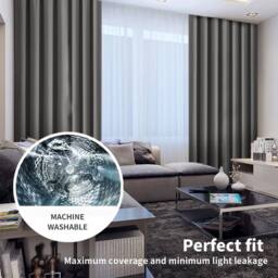 VOGREX 167x183cm 2 Panels Thermal Blockout Eyelet Curtains in Grey - Size: 167x183 cm - thumbnail 4
