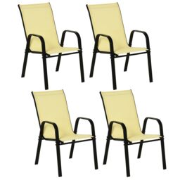 OUTSUNNY Set of 4 Garden Dining Chair Set Outdoor w/ High Back, Beige - Size: 4 Pack - thumbnail 2