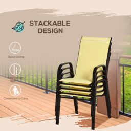 OUTSUNNY Set of 4 Garden Dining Chair Set Outdoor w/ High Back, Beige - Size: 4 Pack - thumbnail 6