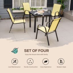 OUTSUNNY Set of 4 Garden Dining Chair Set Outdoor w/ High Back, Beige - Size: 4 Pack - thumbnail 4