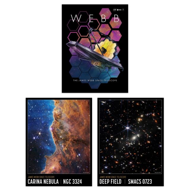 Artery8 Wall Art Print Pack of 3 NASA James Webb Exoplanet Travel Carina Nebula Cosmic Cliffs Deep Field Images Large Poster Set - image 1