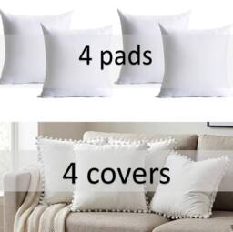 Luxury Living Set of 4 Velvet Cushions with Pom Trim with pads in Cream - Size: 43 cm x 43 cm - thumbnail 2