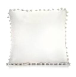 Luxury Living Set of 4 Velvet Cushions with Pom Trim with pads in Cream - Size: 43 cm x 43 cm - thumbnail 7