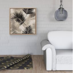 Warren Reed - Designer Black & White Tropical Palm Leaves Framed Canvas in Light Brown - Size: w40 inch x h40 inch - thumbnail 2