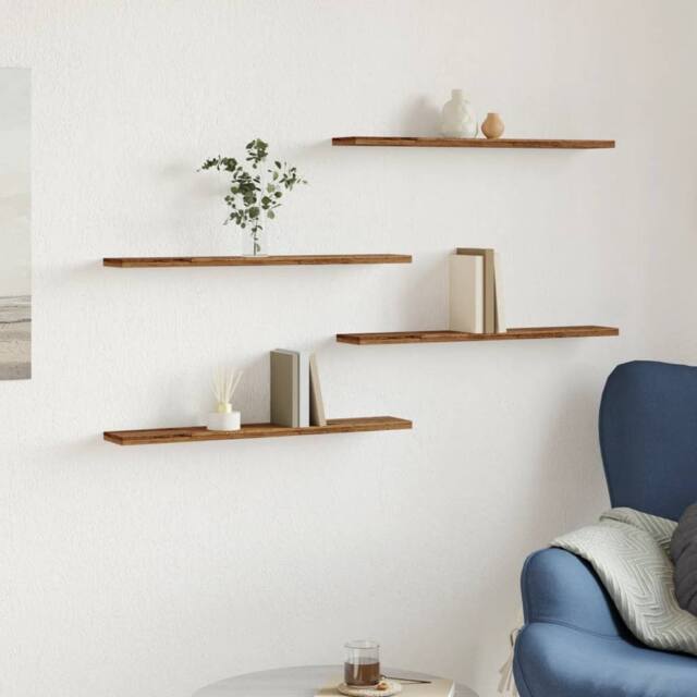 Berkfield Home Wall Shelves 4 pcs Old Wood 60x20x1.5 cm Engineered Wood in Brown - image 1