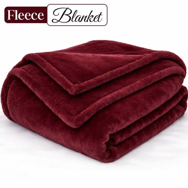 Pamposh Extra Large Flannel Fleece Blankets Reversible Cozy Bed & Sofa Throw in Burgundy - Size: Small - image 1