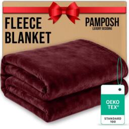 Pamposh Extra Large Flannel Fleece Blankets Reversible Cozy Bed & Sofa Throw in Burgundy - Size: Small - thumbnail 2