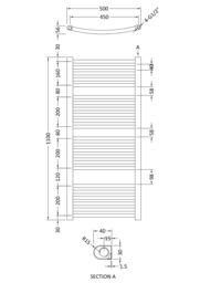 Balterley Heated Vertical Towel Rail Curved Rails 1126 BTU Chrome 1100x 500mm in Silver - thumbnail 2