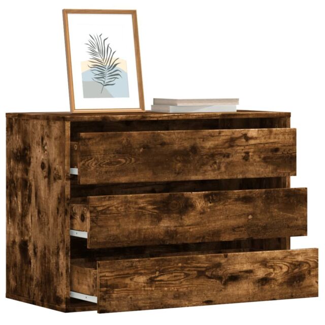 Berkfield Home Corner Chest of Drawers Smoked Oak 80x41x58 cm Engineered Wood in Brown - Size: 80 x 41 x 58 cm - image 1