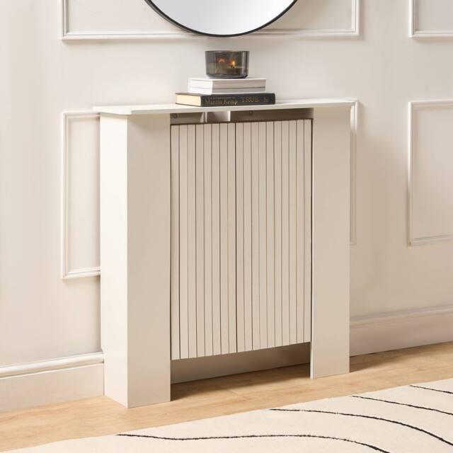 OHS Ribbed Small Radiator Cover Slatted Engineered Wood in Cream - image 1