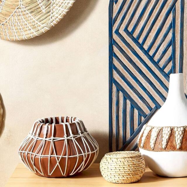 Wyld and Coco Stonewear Terracotta Vase with Rattan Braid Natural Brown - image 1