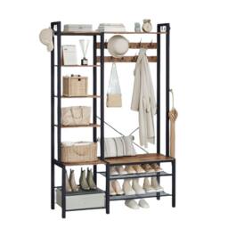 Pirlo Plush Entryway Hall Tree Coat Rack Stand With Shoe Storage & Shelves in Brown - thumbnail 4