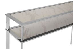 Orsina Console Table With Silver Frame, Small Table With White Porcelain Shelves, Luxe Hallway Table For Livingroom - thumbnail 5