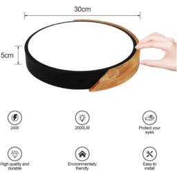 Goeco LED Ceiling Light Round, 24W, 6500K, 30cm, Round, Modern, for Bedroom in Black - thumbnail 5