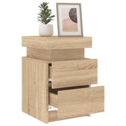 Berkfield Home Beautiful Bedside Cabinets with LED Lights 2 pcs Sonoma Oak 35x39 in Natural - thumbnail 5