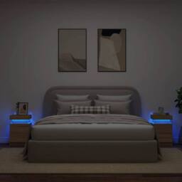 Berkfield Home Beautiful Bedside Cabinets with LED Lights 2 pcs Sonoma Oak 35x39 in Natural - thumbnail 4