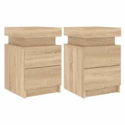 Berkfield Home Beautiful Bedside Cabinets with LED Lights 2 pcs Sonoma Oak 35x39 in Natural - thumbnail 3
