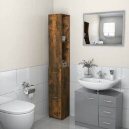 Berkfield Home Bathroom Cabinet Smoked Oak 25x26.5x170 cm Engineered Wood in Brown - thumbnail 2