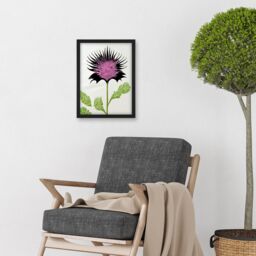 Artery8 Linocut Scottish Thistle Abstract Wildflower Artwork Framed Wall Art Print A4 in Black - thumbnail 2