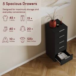 Kelvenix black Modern Bedroom 5 Drawer Narrow Chest Cabinet - Size: 0.6m2 - thumbnail 3