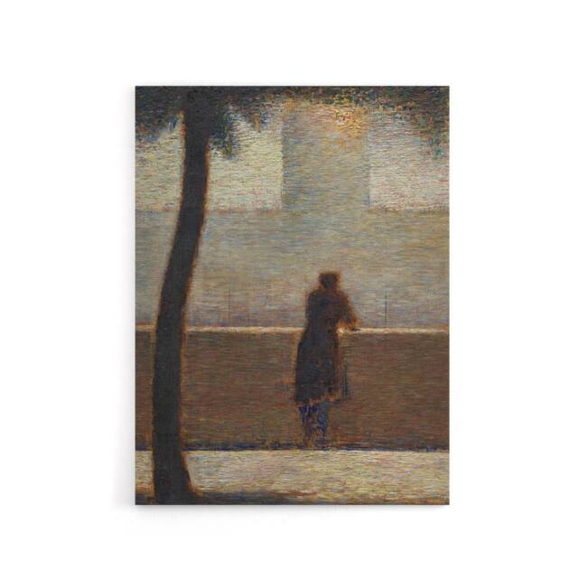 "Artery8 Man Leaning on a Parapet Seurat Vintage Canvas Wall Art in Grey - Size: W18"" x H24""" - image 1